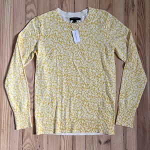 Banana Republic Yellow White Floral Print Crew Neck‎ Cotton Sweater Size S